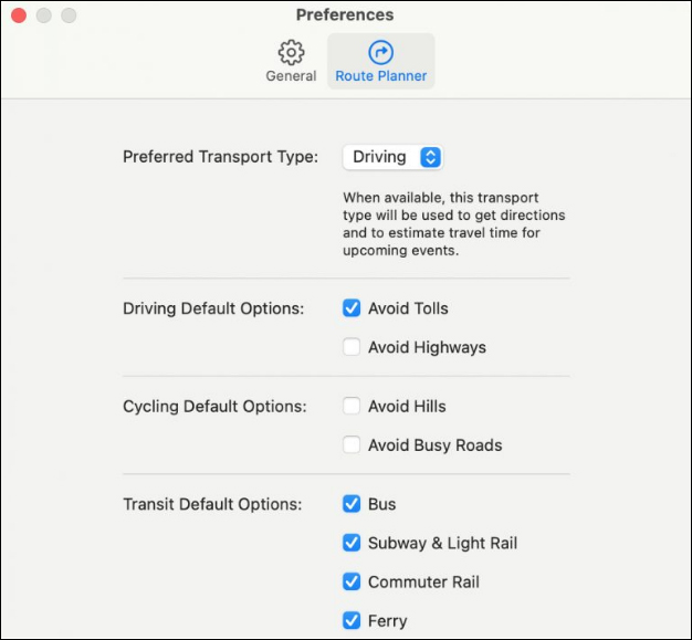 Apple Maps Route Planner Settings