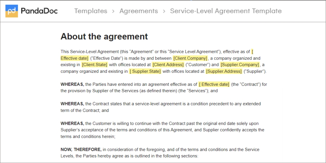 pandadoc SLA agreement