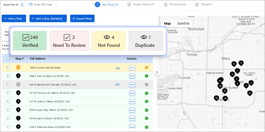 Import addresses for pest control route planning