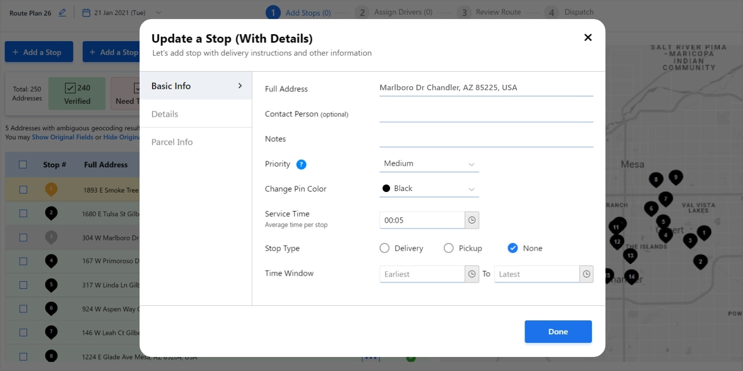 Update stops in route planning