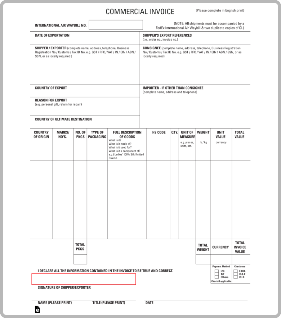 Commercial invoice