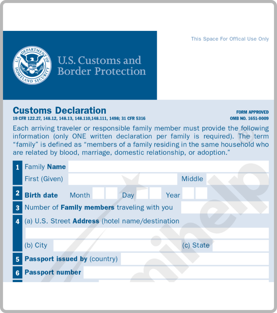 Customs declaration form