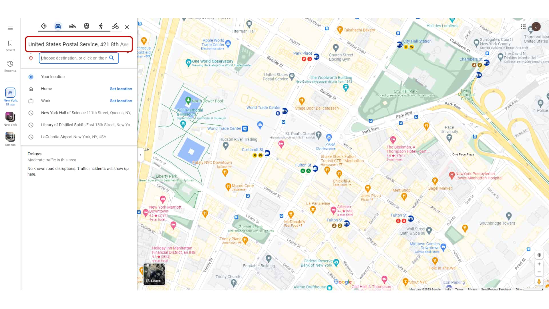 Set your starting point in google maps