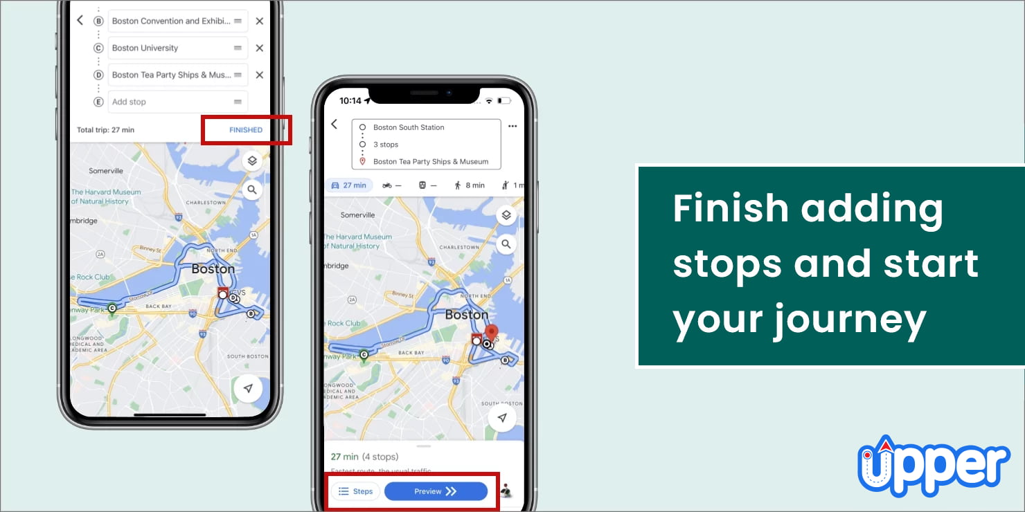 Finish adding stops in google maps