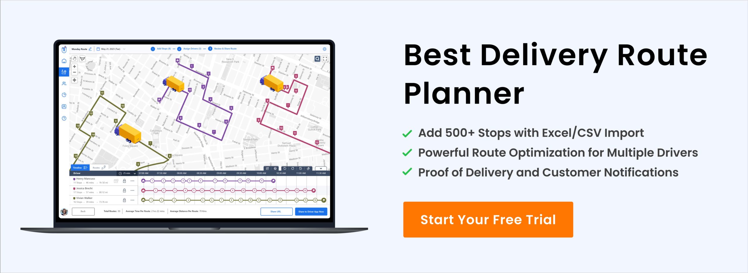 Upper delivery route planner