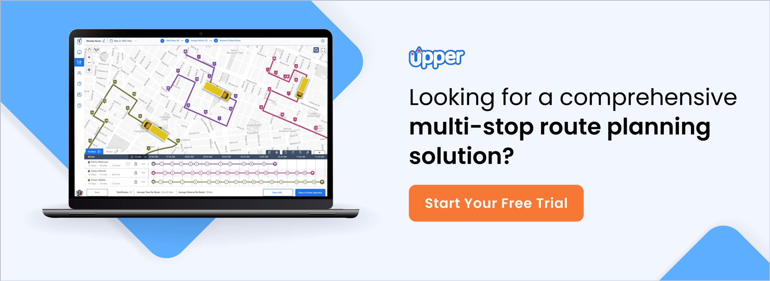 Upper multi stop route planning solution