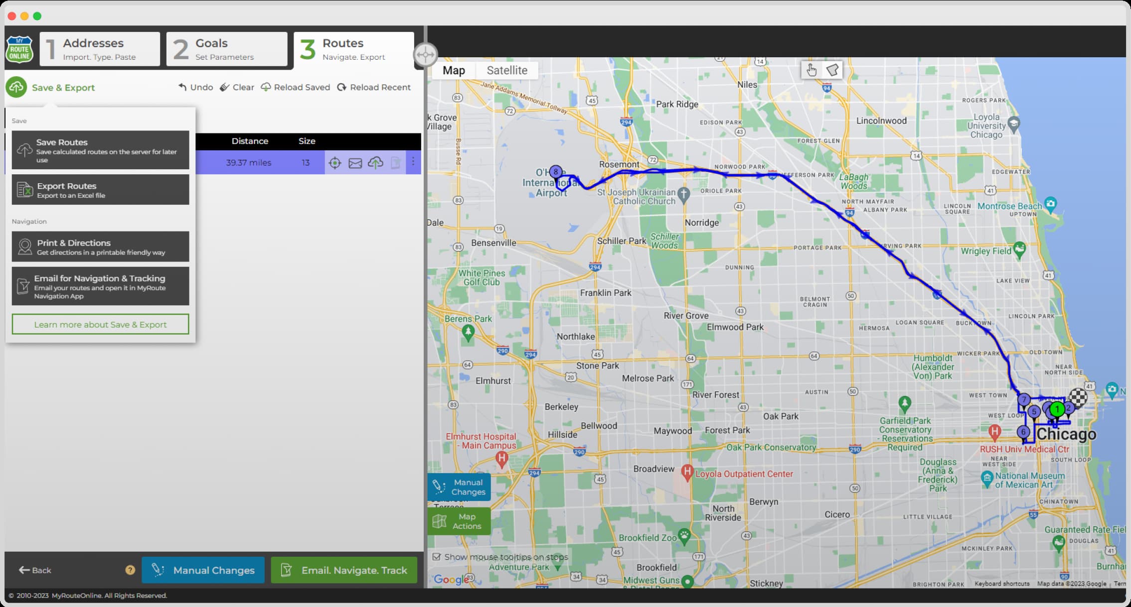 Route export options