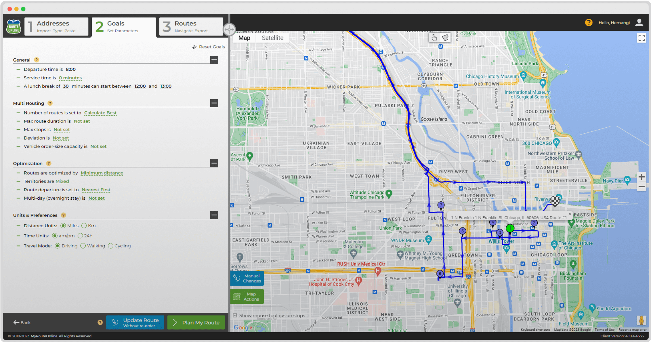 Routes optimization