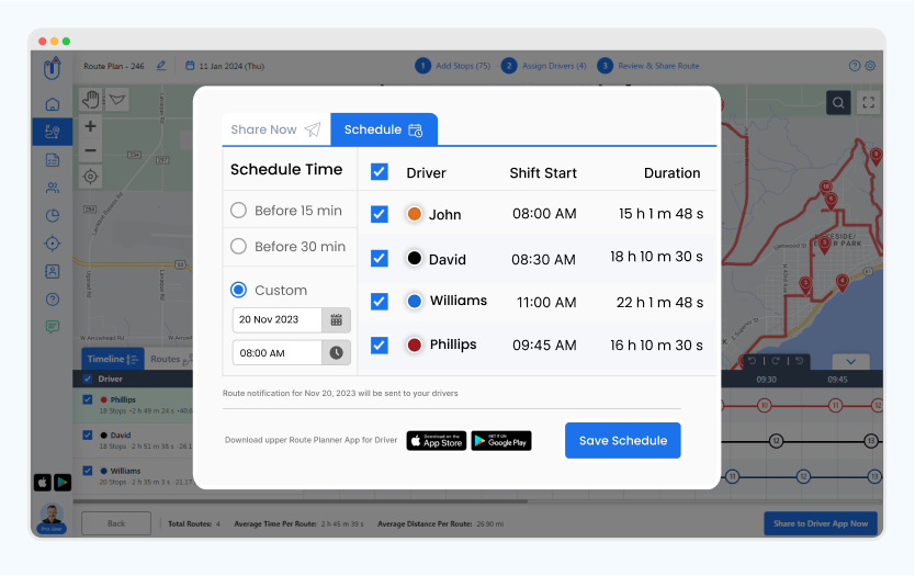 Schedule routes