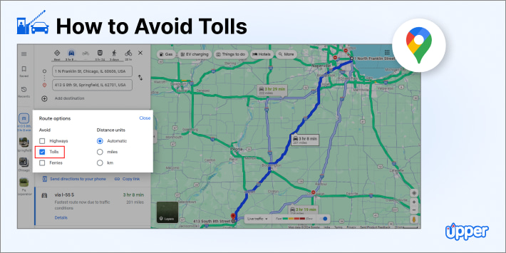 How to avoid tolls in google maps