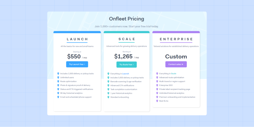 Onfleet pricing plans