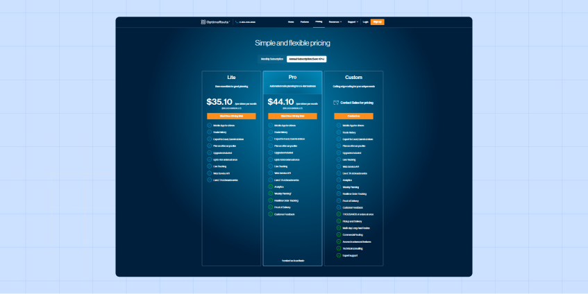 optimoroute pricing plans