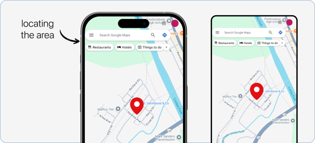 Step 3: Upon locating the area, long press on it until you see a red pin pop up.