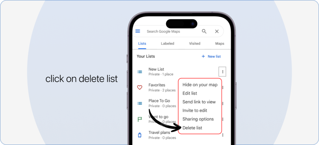 Step 3: Once you do that, you will see a “Delete list” option in the menu. Click on it, and your list is now deleted.