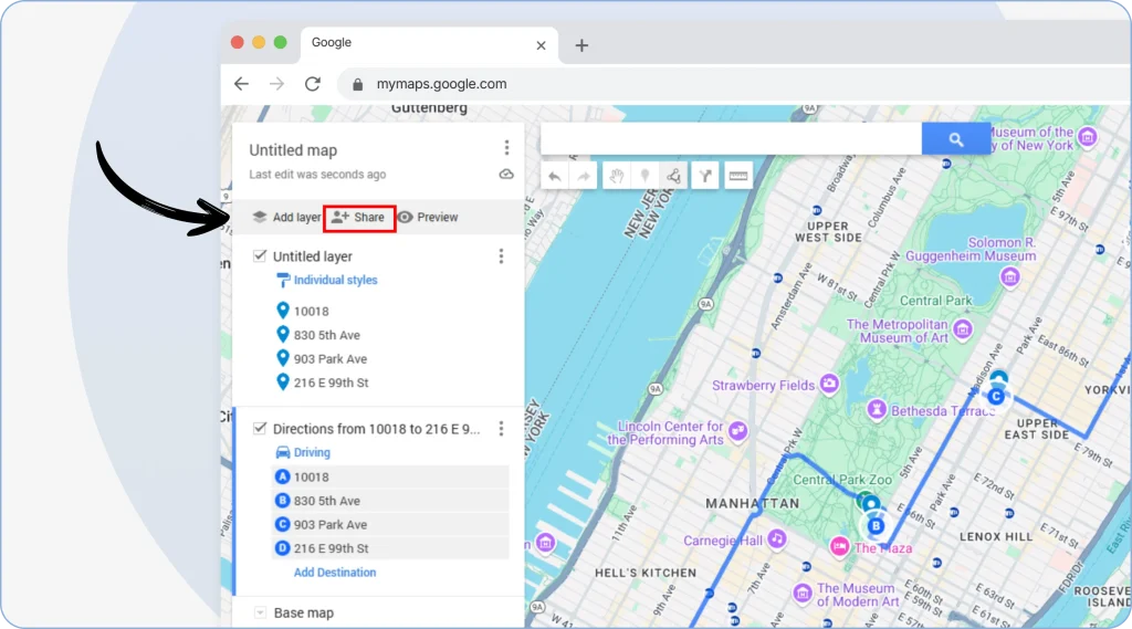 10. Use the “Share” button to send your custom map to others.