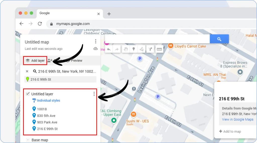 4. Click on the “Layers” option from the panel on the left to group the stops.