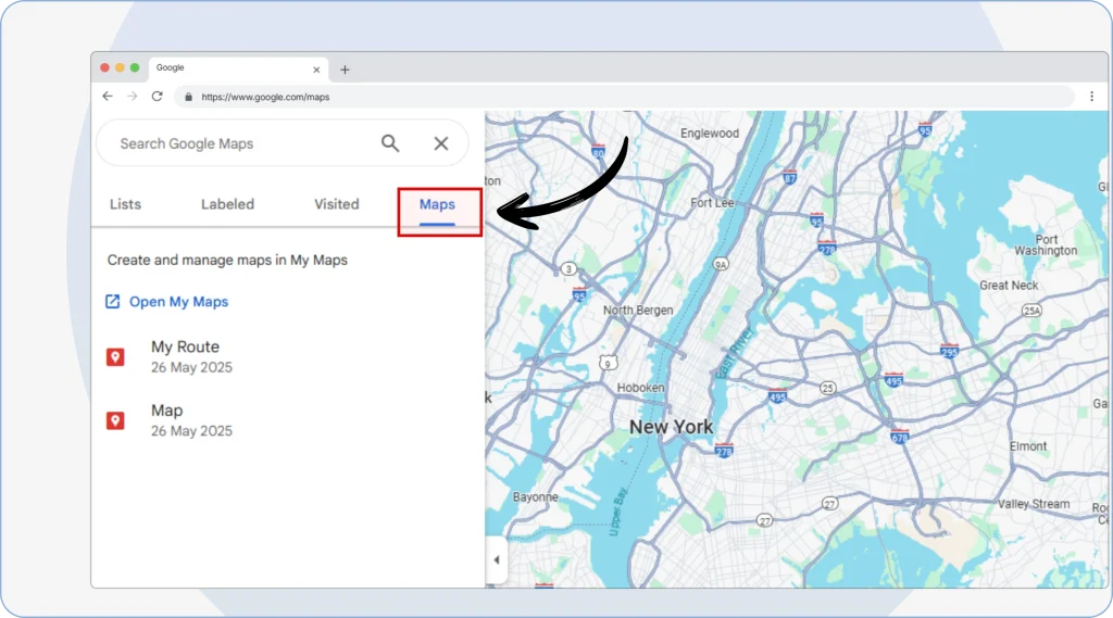 11. If you already have some maps saved, you can access them by tapping the “Saved” icon located at the top left corner of the screen.
