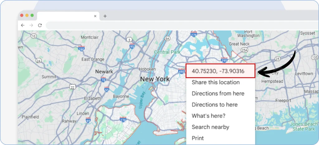 Right-click on it, and at the top, you will find the coordinates, which you have to copy and save for later use.