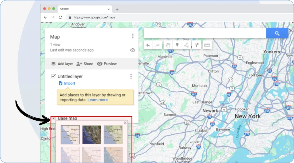 4. Once you do that, the information panel on the top right corner will have the “Base Map” option. Select it and choose a style that suits your preferences.