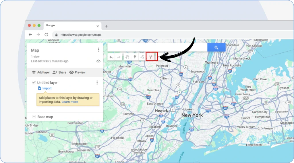 5. Now, below the search field, you’ll find an icon resembling a “Y-shaped road.” Click on it to initiate the route planning.