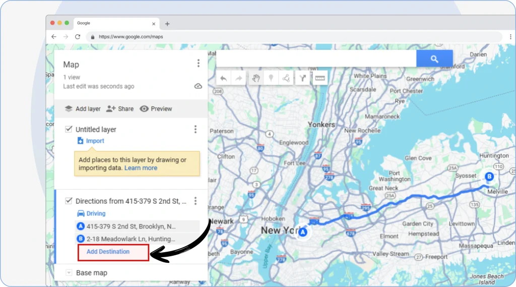 9. If your journey involves multiple waypoints, select “Add Destination” and enter the addresses or location names.