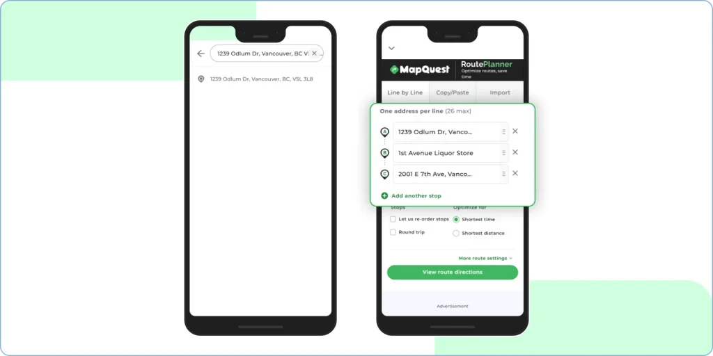 How to add multiple stops using MapQuest route planner app.