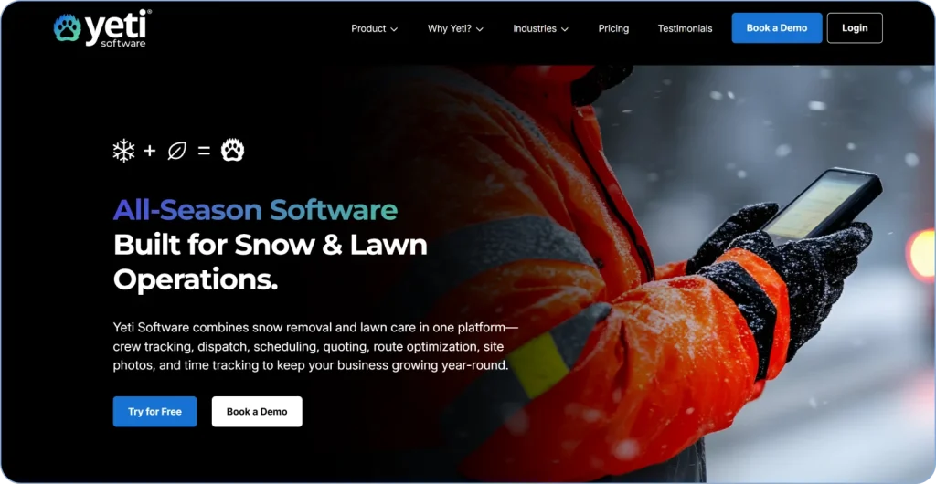 Yeti snow management software used for tracking snow plowing jobs and dispatching crews.