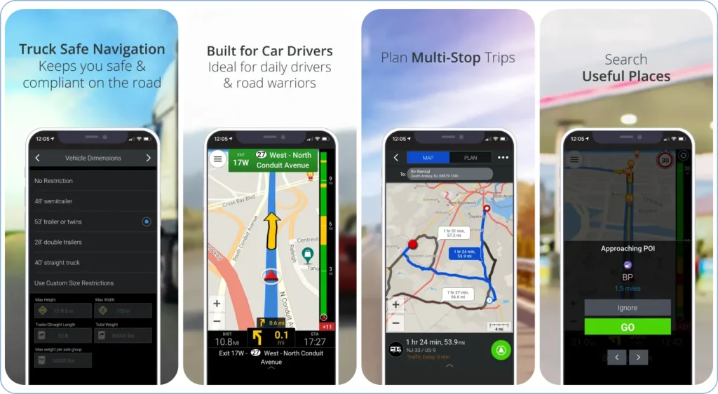 CoPilot GPS providing commercial vehicle routing for truck drivers