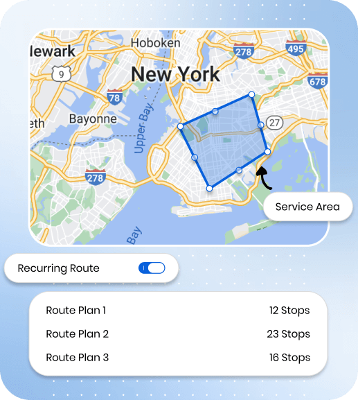 Upper routing and scheduling software showing recurring route templates and service territory management