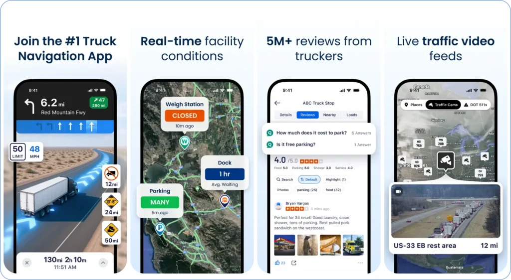 Trucker Path app with weigh stations, truck parking, and routing