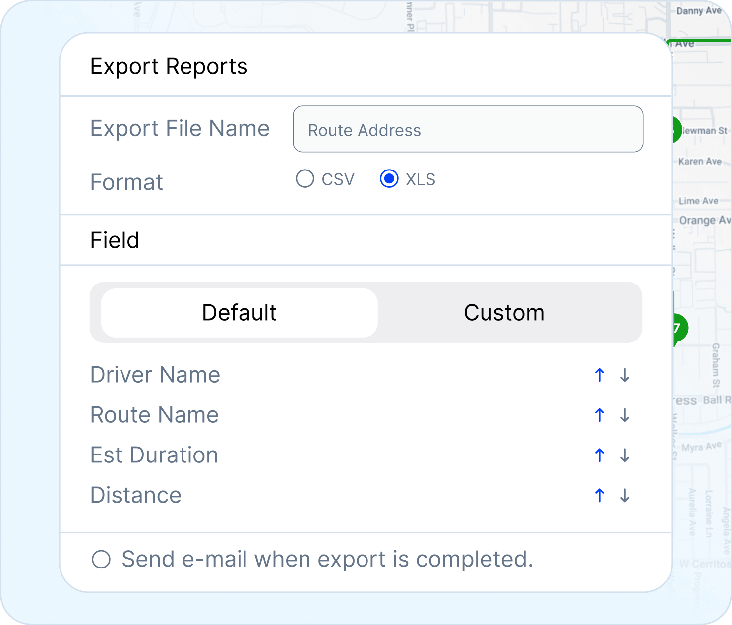 Fleet tracking software dashboard generating delivery reports by driver, date, and customer for payroll and billing