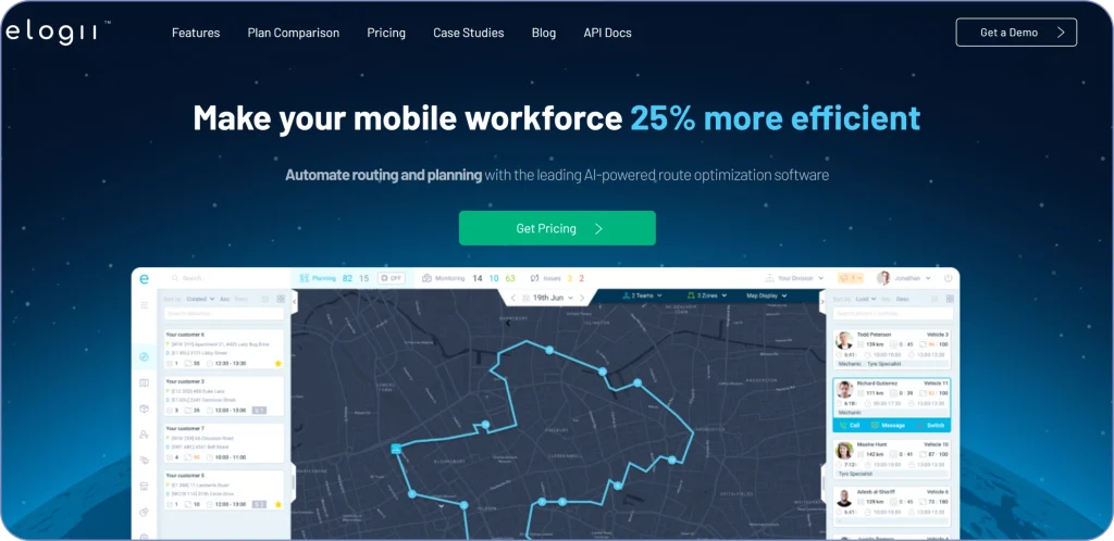 RoadWarrior alternatives comparison featuring eLogii as a route planning and delivery management platform