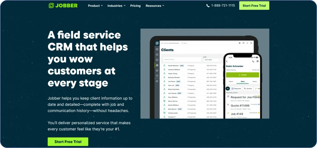 RoadWarrior alternatives comparison featuring Jobber as a field service management platform with scheduling and dispatch