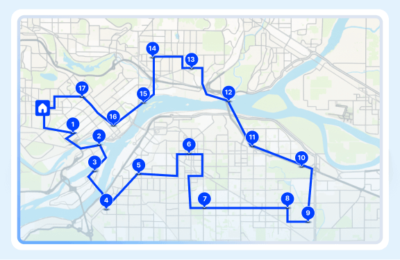Upper Route Planner app calculating the fastest optimized delivery route with one tap
