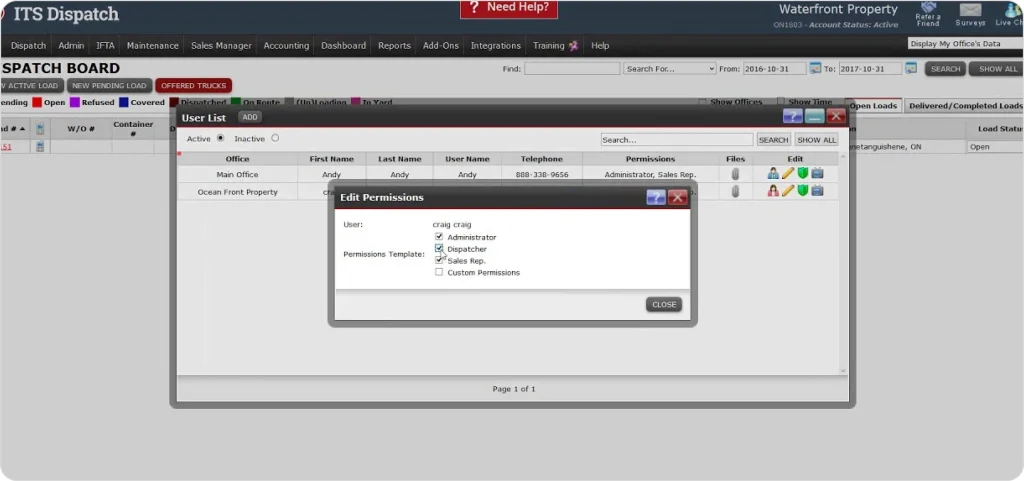 ITS Dispatch trucking dispatch software for load planning and fleet coordination.