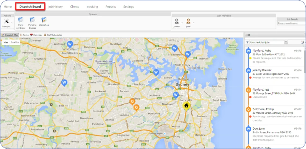 ServiceM8 field service dispatch software for job scheduling and invoicing.