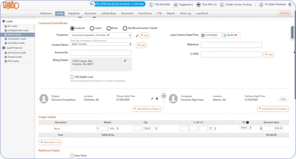 TruckLogics dispatch software for trucking operations and load management.