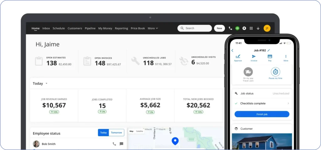 Housecall Pro dispatch software for technician scheduling and customer management.