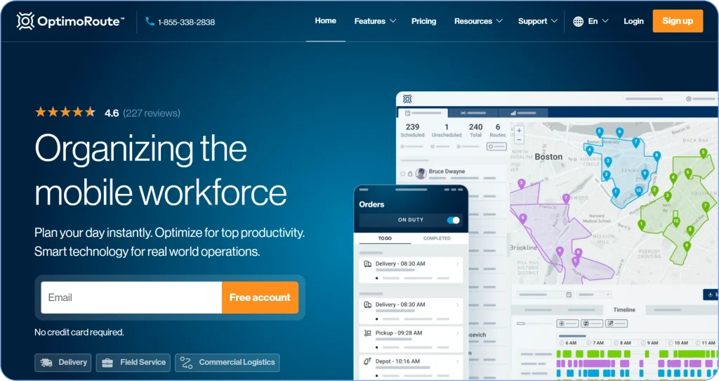 OptimoRoute route optimization software for delivery planning and driver scheduling.