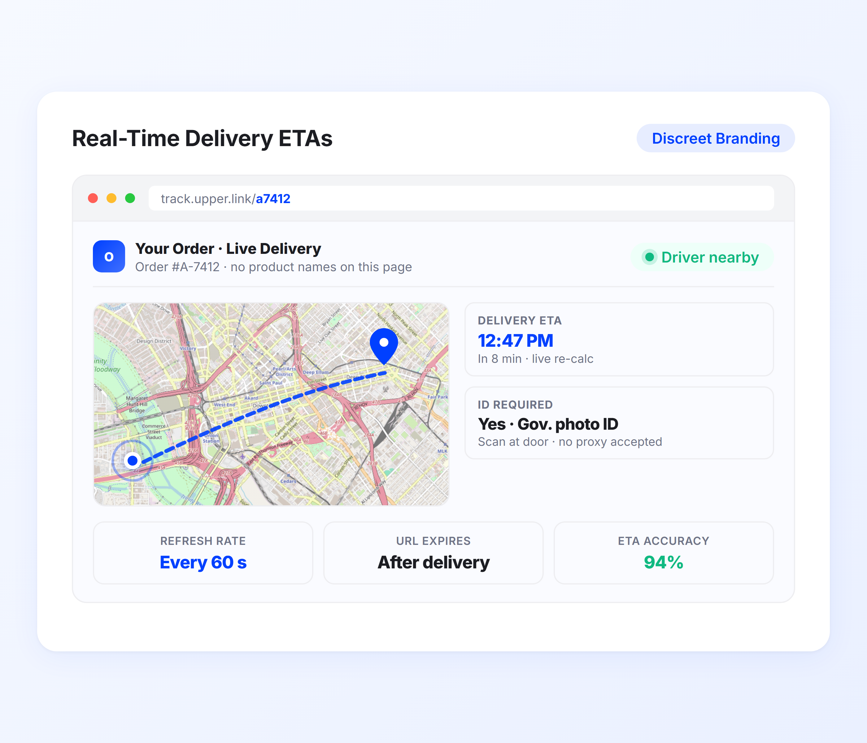 Real time cannabis delivery ETA tracking using route optimization and driver GPS location