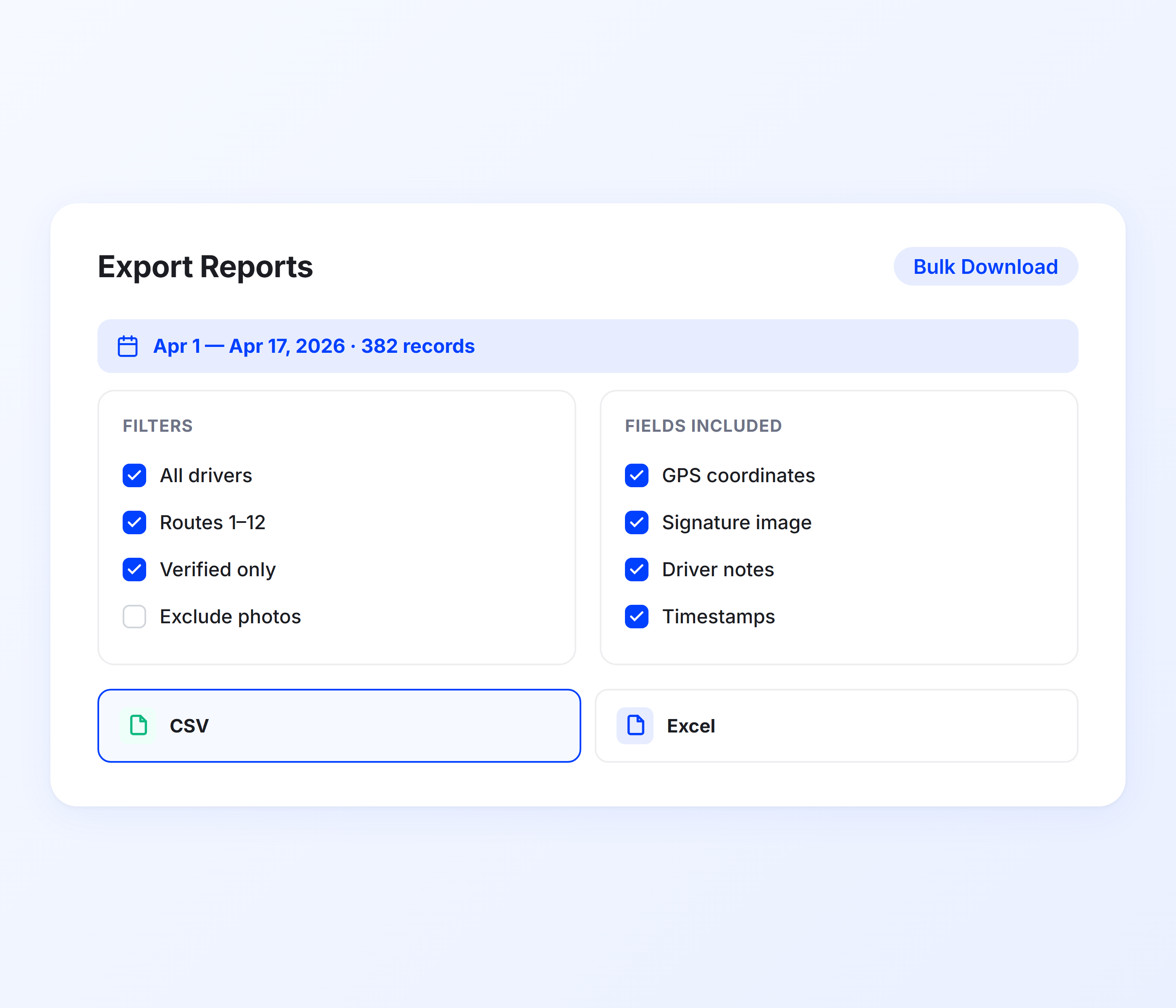Bulk Export and Custom Reports
