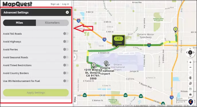 Customize routes in MapQuest route planner
