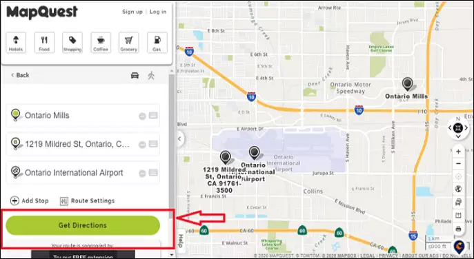 Get Directions in MapQuest route planner for multiple stops